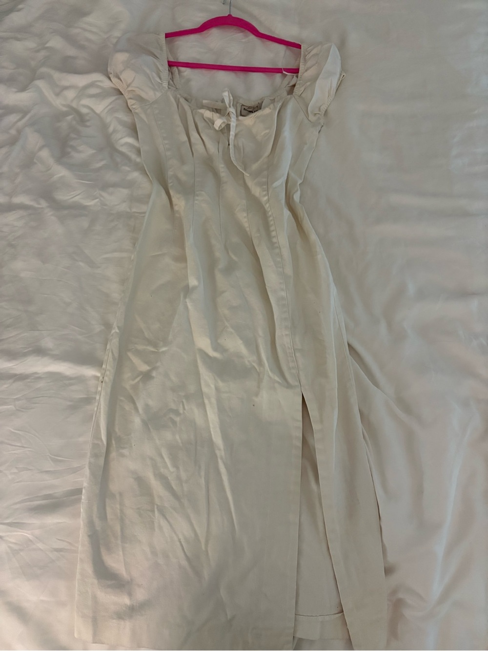 Finders Keepers Cream Midi Dress with Tie Front